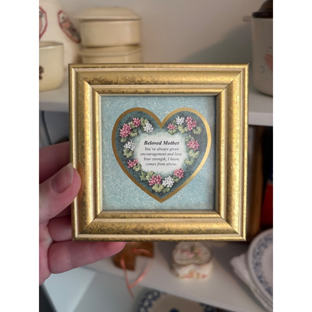 Vintage 1995 Heartfelt Collection Beloved Mother Framed Mini Art Gold Tone 4x4